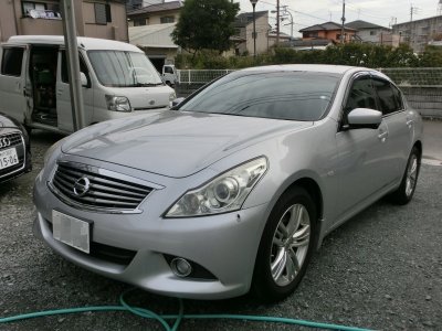 画像1: ■基本料金片側６，０００円〜　■施工例■　日産スカイライン（Ｖ３６）ヘッドライトレンズの劣化によるひび割れ・黄ばみ取り・研磨・コーティングのヘッドライトリペア　福岡市近郊でヘッドライト曇り・黄ばみ取りはオートエージェンシーまで